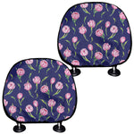 Pink Watercolor Tulip Flower Print Car Headrest Covers
