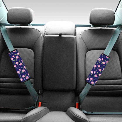 Pink Watercolor Tulip Flower Print Car Seat Belt Covers