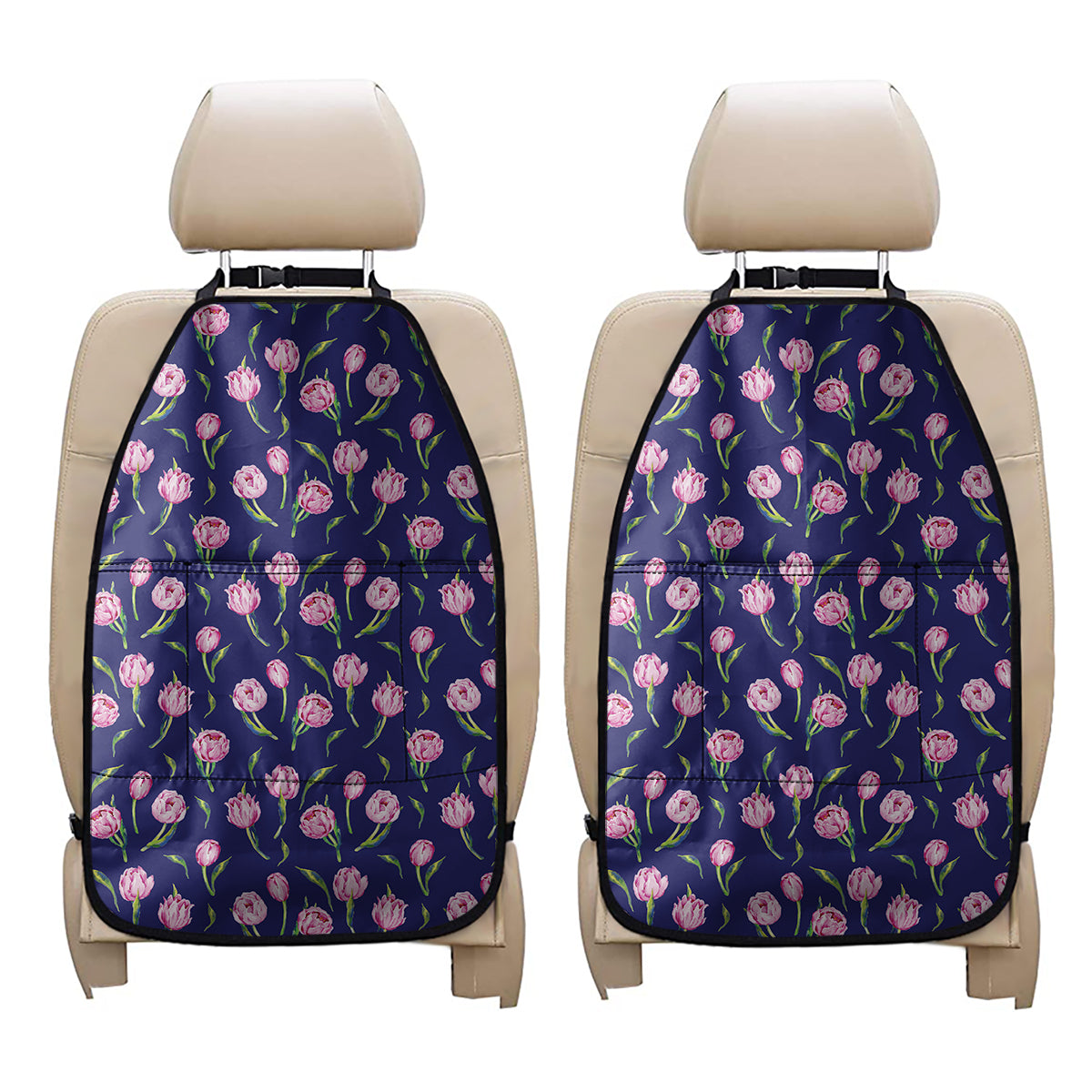 Pink Watercolor Tulip Flower Print Car Seat Organizers