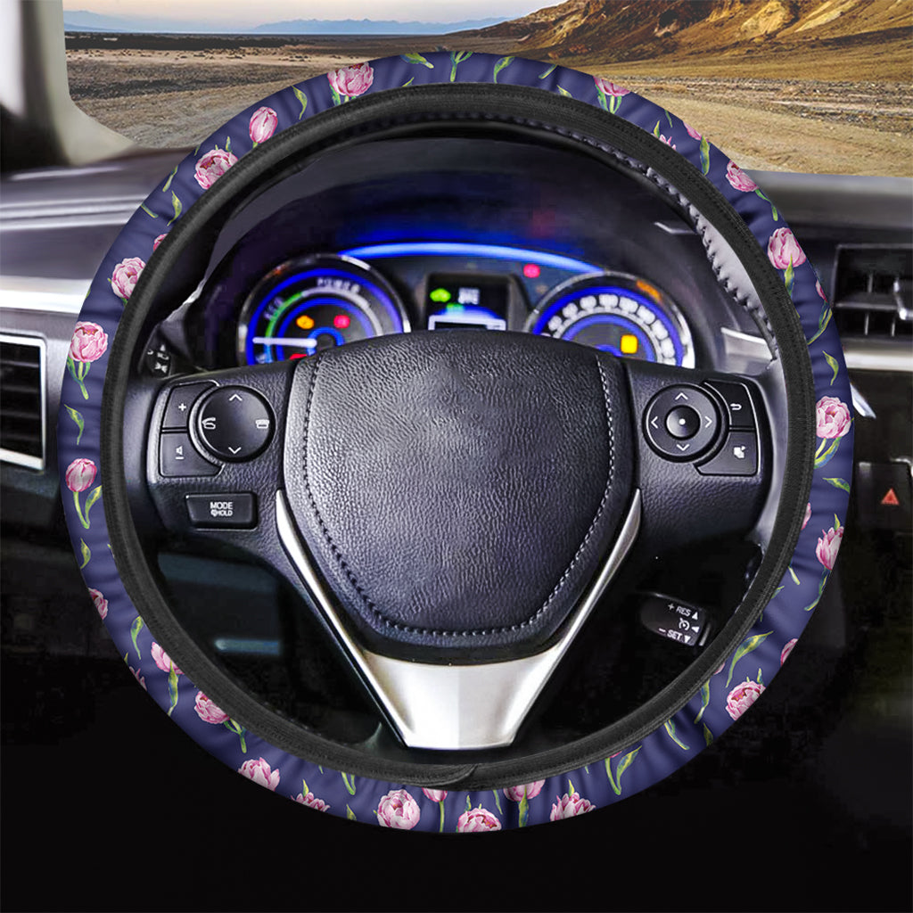 Pink Watercolor Tulip Flower Print Car Steering Wheel Cover