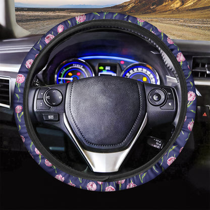 Pink Watercolor Tulip Flower Print Car Steering Wheel Cover