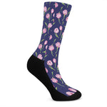Pink Watercolor Tulip Flower Print Crew Socks