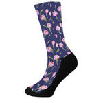 Pink Watercolor Tulip Flower Print Crew Socks