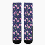 Pink Watercolor Tulip Flower Print Crew Socks