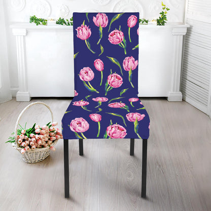 Pink Watercolor Tulip Flower Print Dining Chair Slipcover