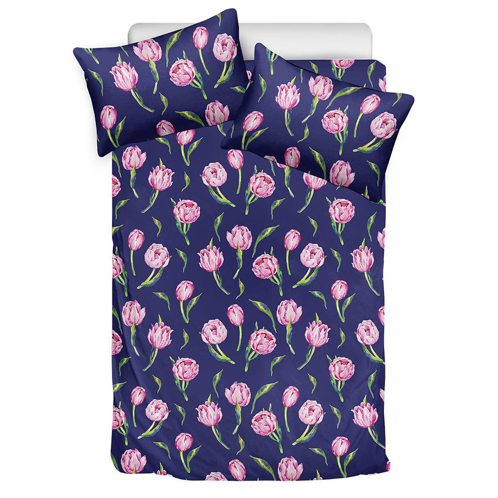 Pink Watercolor Tulip Flower Print Duvet Cover Bedding Set