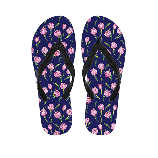 Pink Watercolor Tulip Flower Print Flip Flops