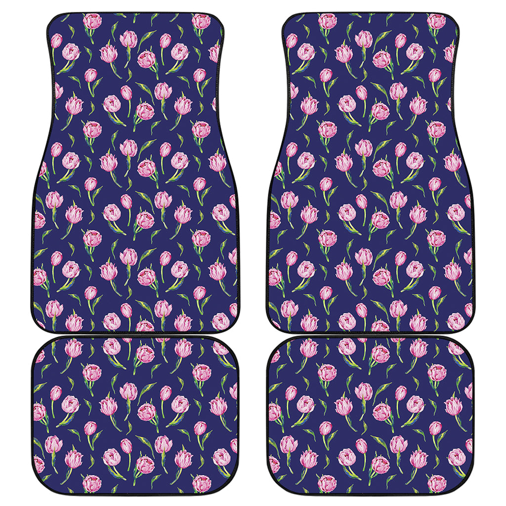 Pink Watercolor Tulip Flower Print Front and Back Car Floor Mats