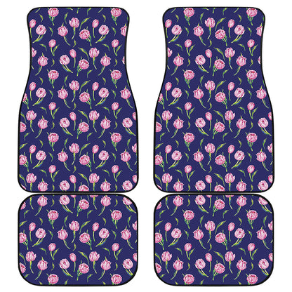 Pink Watercolor Tulip Flower Print Front and Back Car Floor Mats