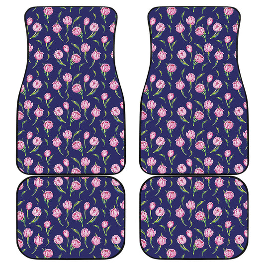 Pink Watercolor Tulip Flower Print Front and Back Car Floor Mats