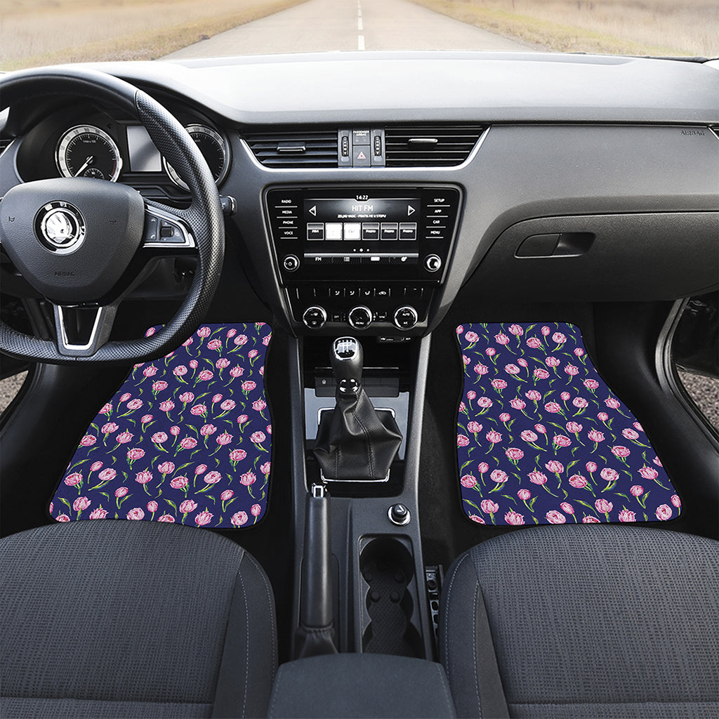 Pink Watercolor Tulip Flower Print Front and Back Car Floor Mats