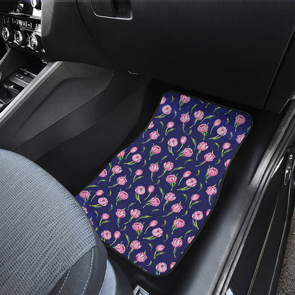 Pink Watercolor Tulip Flower Print Front and Back Car Floor Mats