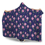 Pink Watercolor Tulip Flower Print Hooded Blanket