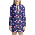 Pink Watercolor Tulip Flower Print Pullover Hoodie Dress