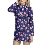 Pink Watercolor Tulip Flower Print Hoodie Dress
