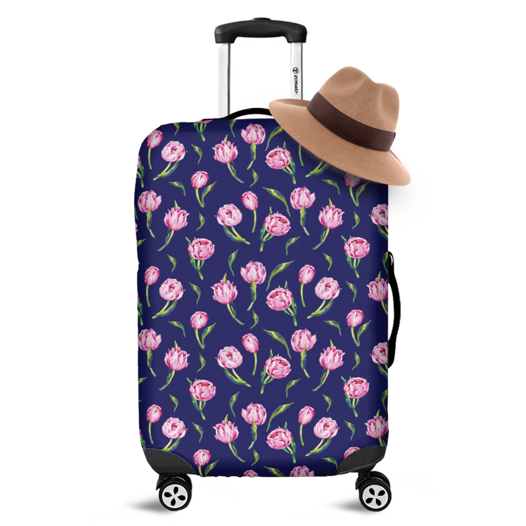 Pink Watercolor Tulip Flower Print Luggage Cover