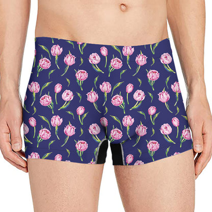 Pink Watercolor Tulip Flower Print Men's Boxer Briefs