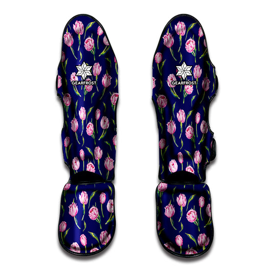 Pink Watercolor Tulip Flower Print Muay Thai Shin Guard