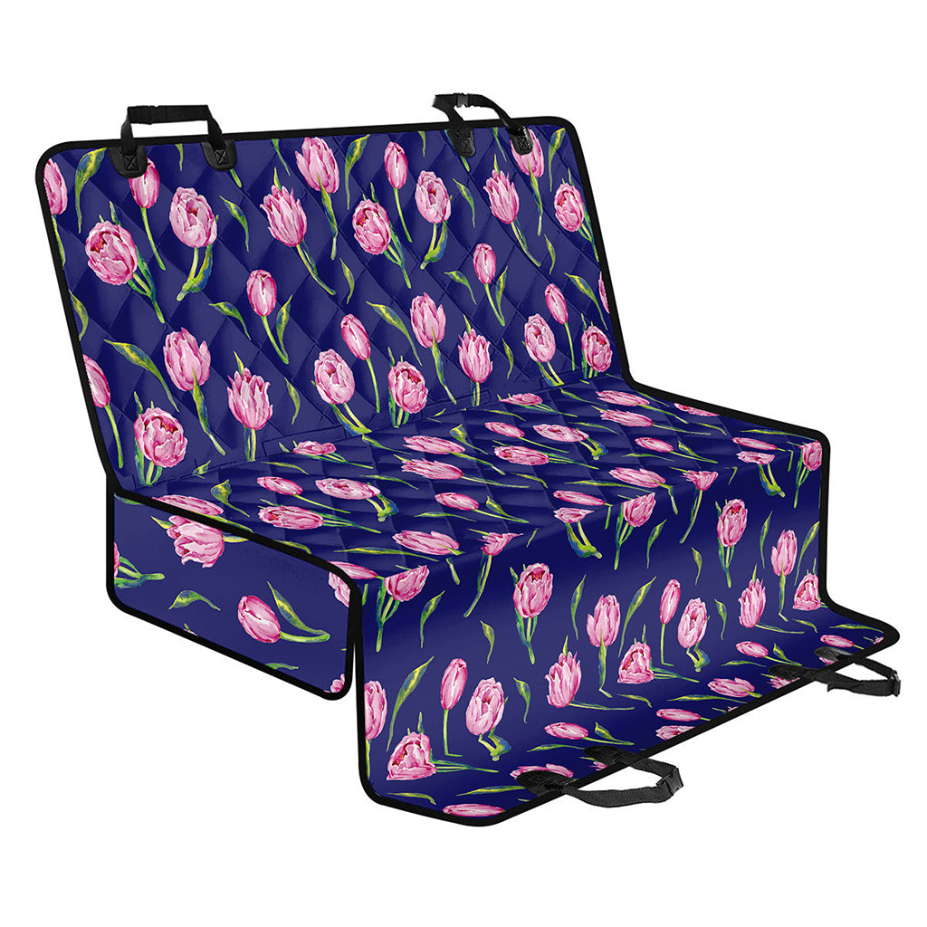 Pink Watercolor Tulip Flower Print Pet Car Back Seat Cover