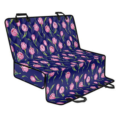 Pink Watercolor Tulip Flower Print Pet Car Back Seat Cover