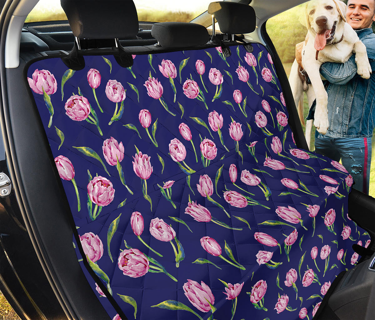 Pink Watercolor Tulip Flower Print Pet Car Back Seat Cover