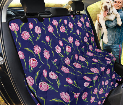Pink Watercolor Tulip Flower Print Pet Car Back Seat Cover