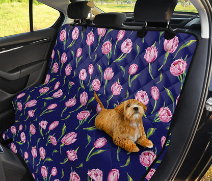 Pink Watercolor Tulip Flower Print Pet Car Back Seat Cover
