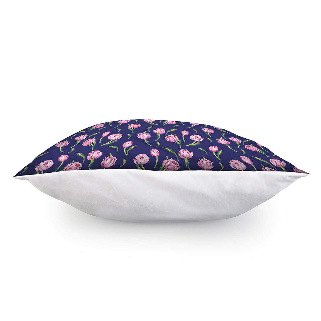 Pink Watercolor Tulip Flower Print Pillow Cover
