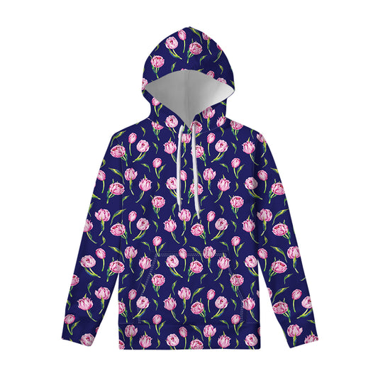 Pink Watercolor Tulip Flower Print Pullover Hoodie