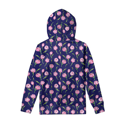 Pink Watercolor Tulip Flower Print Pullover Hoodie