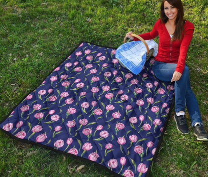 Pink Watercolor Tulip Flower Print Quilt