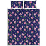 Pink Watercolor Tulip Flower Print Quilt Bed Set