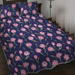 Pink Watercolor Tulip Flower Print Quilt Bed Set