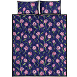 Pink Watercolor Tulip Flower Print Quilt Bed Set