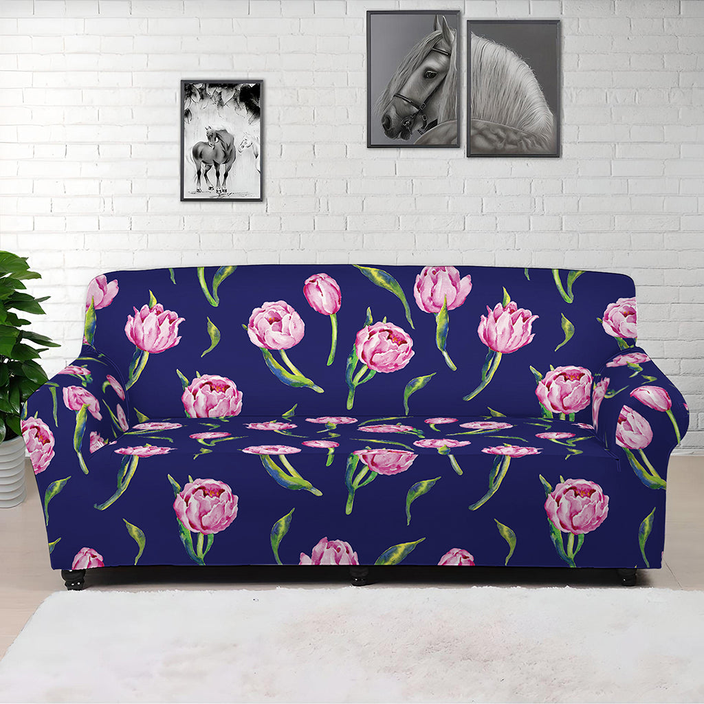 Pink Watercolor Tulip Flower Print Sofa Cover