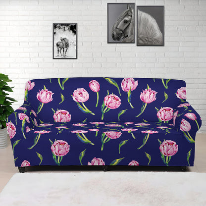 Pink Watercolor Tulip Flower Print Sofa Cover