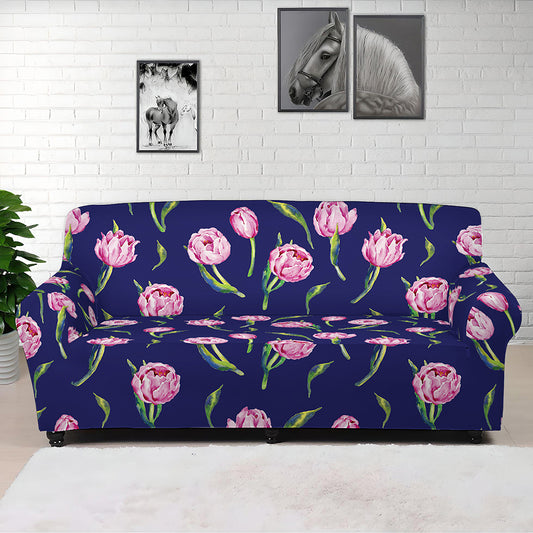 Pink Watercolor Tulip Flower Print Sofa Cover