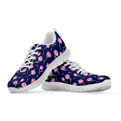 Pink Watercolor Tulip Flower Print White Sneakers