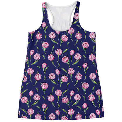 Pink Watercolor Tulip Flower Print Women's Racerback Tank Top