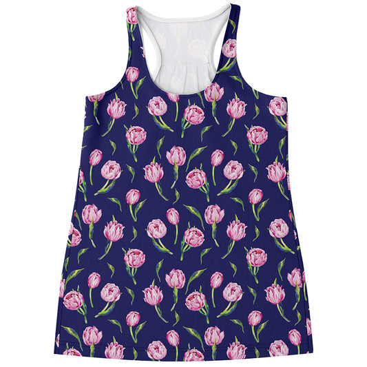 Pink Watercolor Tulip Flower Print Women's Racerback Tank Top
