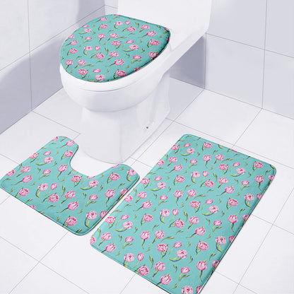 Pink Watercolor Tulip Pattern Print 3 Piece Bath Mat Set