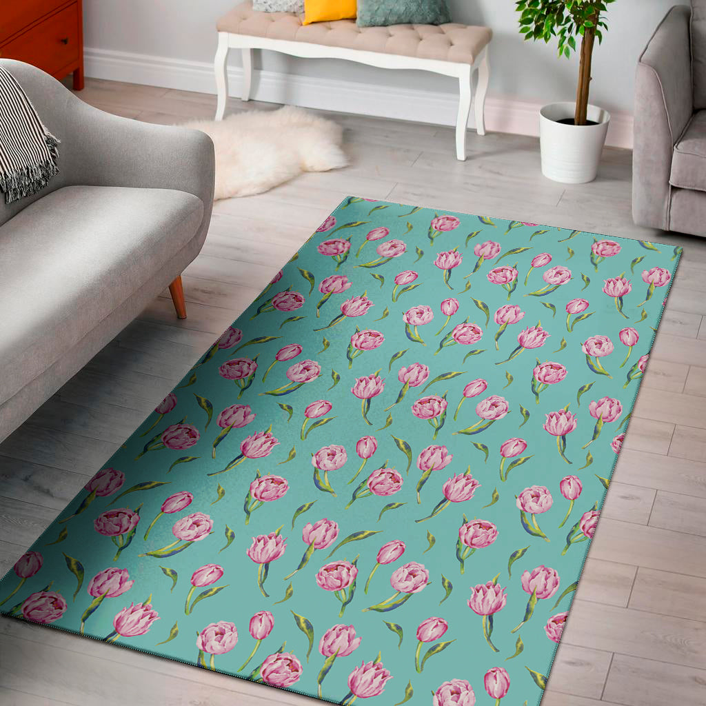 Pink Watercolor Tulip Pattern Print Area Rug