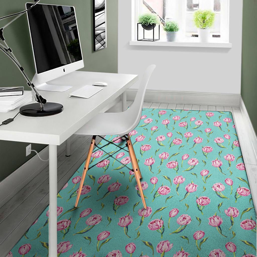 Pink Watercolor Tulip Pattern Print Area Rug