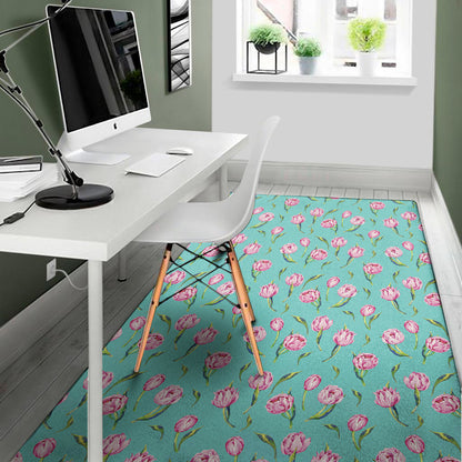 Pink Watercolor Tulip Pattern Print Area Rug