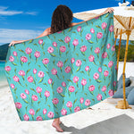 Pink Watercolor Tulip Pattern Print Beach Sarong Wrap