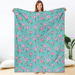 Pink Watercolor Tulip Pattern Print Blanket