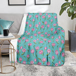 Pink Watercolor Tulip Pattern Print Blanket