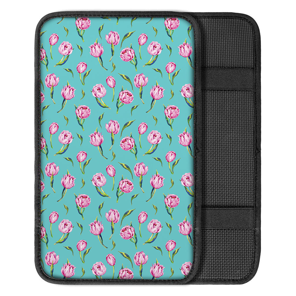 Pink Watercolor Tulip Pattern Print Car Center Console Cover