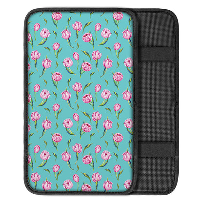 Pink Watercolor Tulip Pattern Print Car Center Console Cover