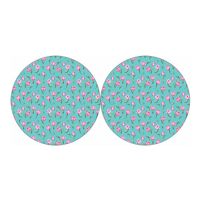 Pink Watercolor Tulip Pattern Print Car Coasters